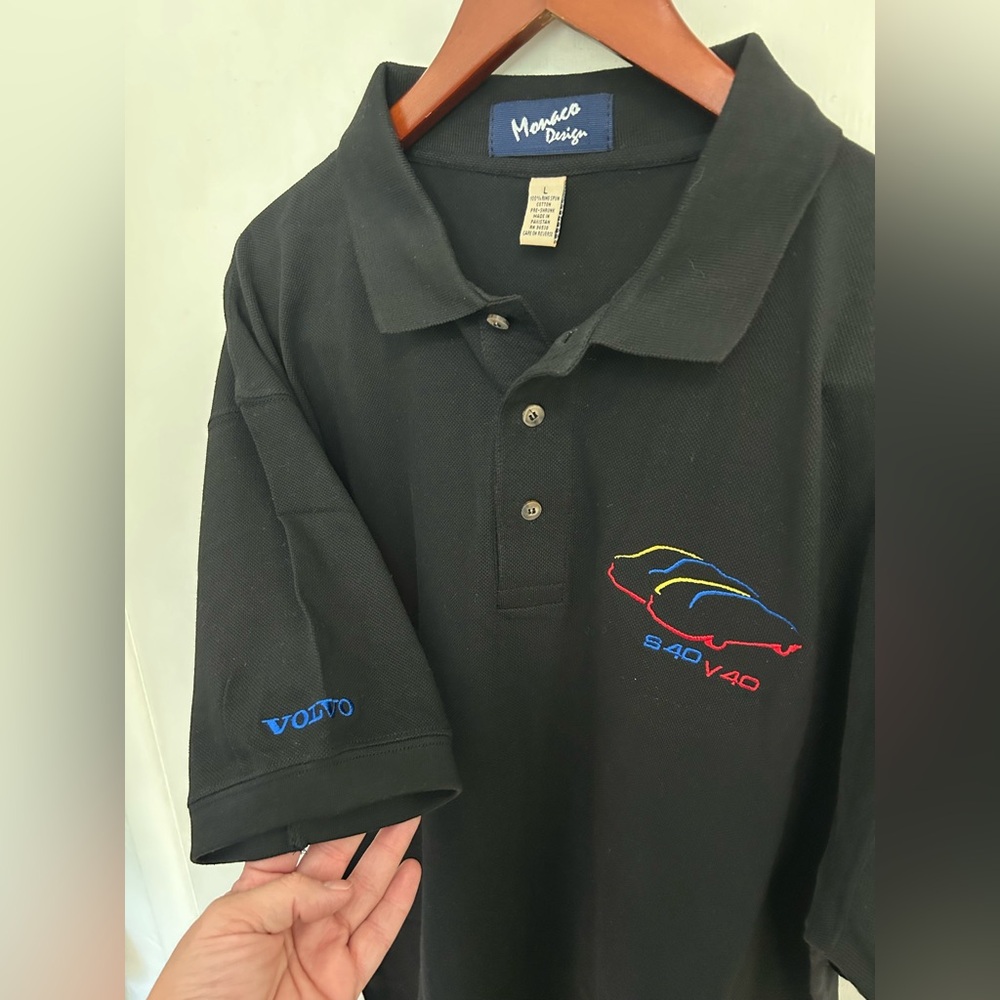 Volvo S40 V40 Polo Shirt Mens Large Black Cotton Embroidered Multi Color Logo